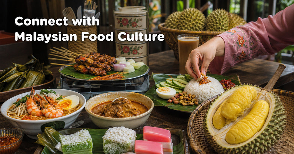 A table full of Malaysian foods and durian