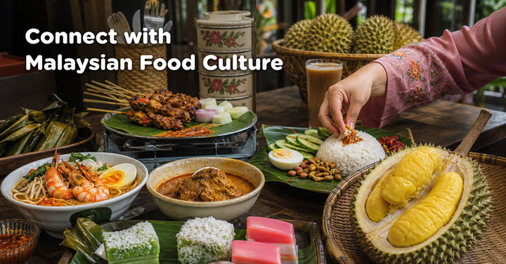 A table full of Malaysian foods and durian
